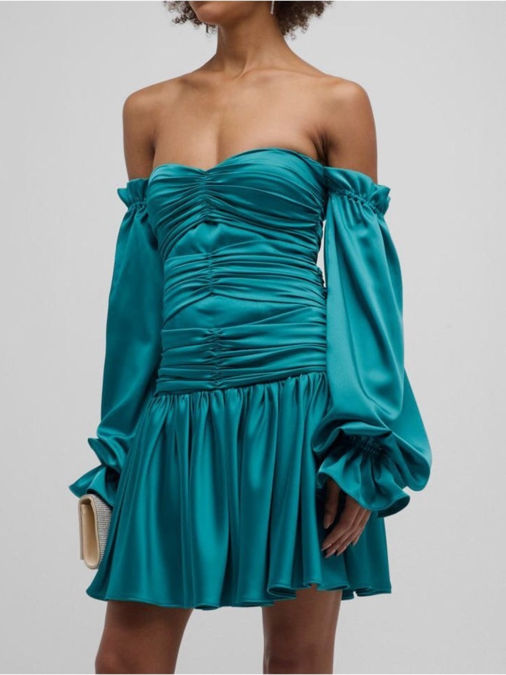 NWT GIGIl'S Selina Ruched Off-Shoulder Mini Dress Teal